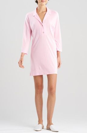 Natori Shangri Embroidered Long Sleeve Sleep Shirt in Tulip at Nordstrom, Size X-Small