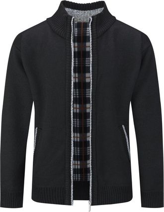 AlltheMen Cardigan Mens Fleece Lined Winter Causal Knitted Sweater Full Zipper Slim Fit Sweater Jacket 8758 Black 4XL