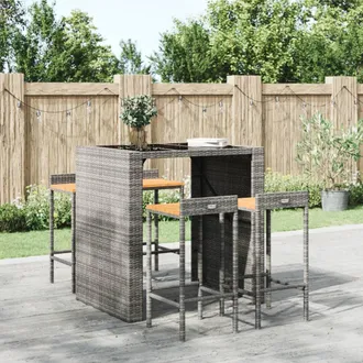 vidaXL Vidaxl - Taburetes Altos 4 Uds Madera De Acacia Y Rat&aacute;n Sint&eacute;tico Gris