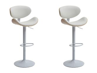 Vente-Unique Juego de 2 taburetes de bar de cuero sint&eacute;tico y metal - Altura ajustable - Natural claro y Blanco - MONTENEGRO
