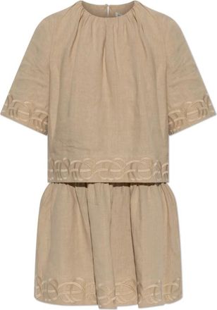 By Malene Birger Jania Jurk - Dames - Korte kleedjes - Beige - M - Linnen - Kleedjes