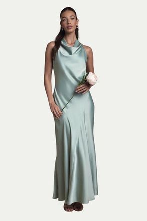 Oasis Cowl Halterneck Satin Bridesmaid Dress in Sage at Nordstrom, Size 10