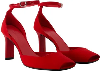 Courr&egrave;ges Womens Peep Toe Suede Heels Red