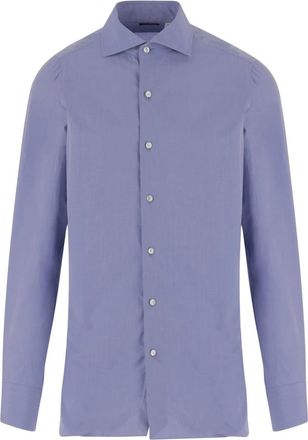 Finamore Katoenen overhemd met klassieke kraag - Heren - Zakelijke Overhemden - Blauw - 4XL - Katoen - Overhemden