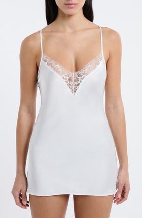 Etam Mascarade Lace Trim Satin Chemise in White at Nordstrom, Size X-Small