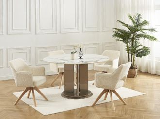 Vente-Unique Sedia girevole con braccioli in Tessuto e Rovere Panna - KONYA