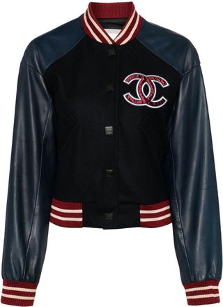 Chanel 2004 Spring Letterman bomber jacket - women - Polyurethane/Wool/Polyamide - 38 - Blue