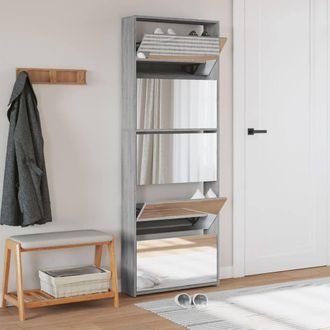 Berkfield Home Shoe Cabinet with Mirror 5-Layer Grey Sonoma 63x17x169.5 cm