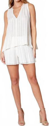 Maven West Striped Sleeveless Split-Neck Blouse In Natural