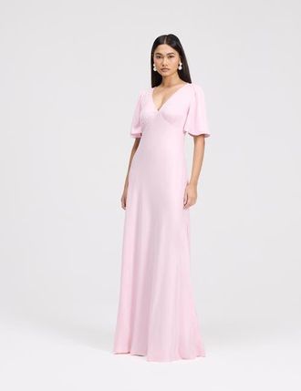 Ghost London Arabella Angel Sleeve Satin Maxi Dress in Pale Pink at Nordstrom, Size 12
