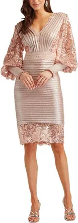 Tadashi Shoji Pleated Sequin Lace Long Sleeve Chiffon Dress in Antique Pink at Nordstrom, Size 10