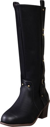 Generic Ladies Knee High Boots Wide Calf Fleece Lined Long Booties Stylish Solid Color Classic Back Zipper Chunky Heel Comfy Pull On Riding Boots Fall Winter