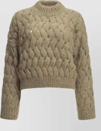 Brunello Cucinelli mohair sequin-embellished openwork turtleneck sweater