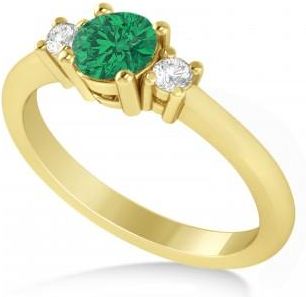 Allurez Round Emerald & Diamond Three-Stone Engagement Ring 14k Yellow Gold (0.60ct)