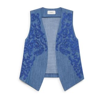 Maliparmi Vests, female, Blue, Size: M Ikat on Chambray Vest