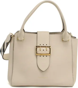 Burberry Ivory Leather Tote Bag (Pre-Owned)