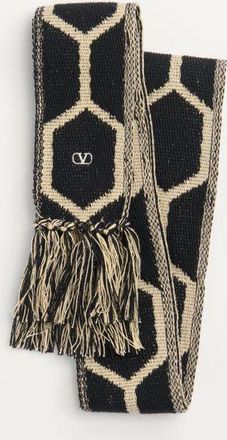 Valentino Garavani Sciarpa Antibes In Cotone Con Frange Uomo NERO/BEIGE UNI