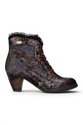 Laura Vita Womens Floral Goth Victorian Violet Leather Heeled Ankle Boots - Alcizeeo-190