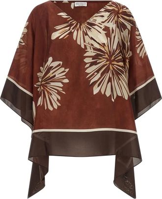 Brunello Cucinelli Overhemden, Dames, Rood, S, Zijden Sjaal Blouse