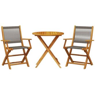 vidaXL Vidaxl - Juego De Bistro De 3 Piezas Polipropileno Y Madera Maciza Gris