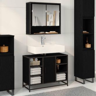 vidaXL vidaXL Set di mobili per il bagno 2 pcs Rovere Nero Legno multistrato
