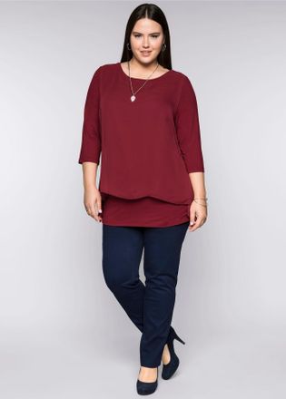 Sheego Blusenshirt SHEEGO Blusenshirt, Damen, Gr. 40/42, rot (rubinrot), 95% Viskose, 5% Elasthan, Webware:100% Polyester, unifarben, Rundhals, Shirts Blusen