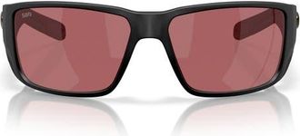 Costa 60mm Blackfin Pro Polarized Pillow Sunglasses in Matte Black /Rose 580G at Nordstrom