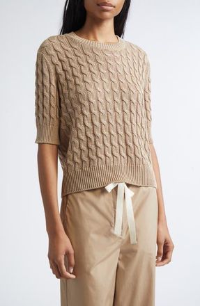 Max Mara Talamo Cable Knit Linen Sweater in Desert at Nordstrom, Size X-Large