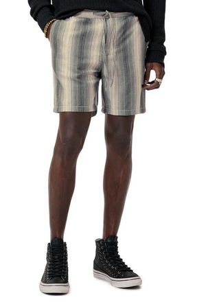 John Varvatos Stripe Cotton & Hemp Drawstring Shorts in Moss at Nordstrom, Size 34