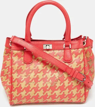 Alviero Martini 1A Classe Beige/red Geo Print Coated Canvas And Leather Tote
