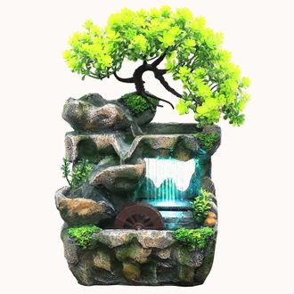 OEM Fuente Esculpida En Resina - Cascada De Escritorio Para Decoraci&oacute;n Del Hogar, Feng Shui, Humidificador, Luz Led, Adorno Para El Hogar, Idea De Regalo