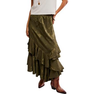 Free People Promenade Jacquard Ruffle Maxi Skirt in Adventurer at Nordstrom Rack, Size 10