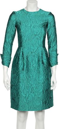 Carolina Herrera Green Silk Jacquard Long Sleeve Sheath Dress