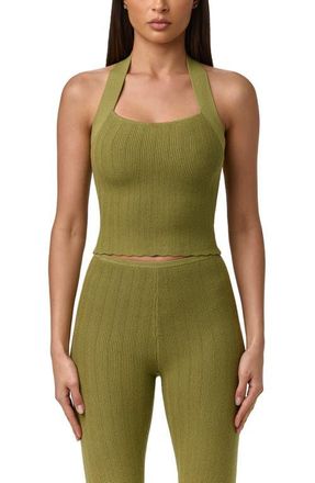 Naked Wardrobe Crop Knit Halter Top in Sage at Nordstrom, Size X-Large