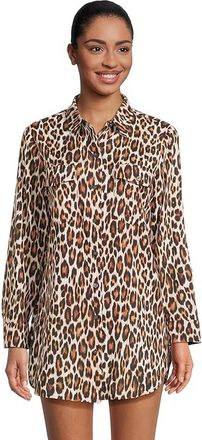 Tommy Bahama Leopard Boyfriend Shirt Womens Clothing Black : LG (US 12-14), Cotton