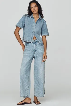 Frame Denim Crochet Bow High Rise Crop Barrel Jeans
