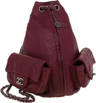 Chanel Pre-owned Vintage Rugzak - Dames - Vintage Rugzakken - Rood - ONE Size - Leer - Vintage