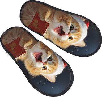 Generic Hotel Slippers Cute Cat Sing Christmas Carols Reusable Fuzzy Slippers Lightweight Indoor Shoes For Winter Ladies Men M