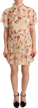 Red Valentino Beige Ascot Collar Short Sleeves Aline Mini Womens Dress (Pre-Owned)