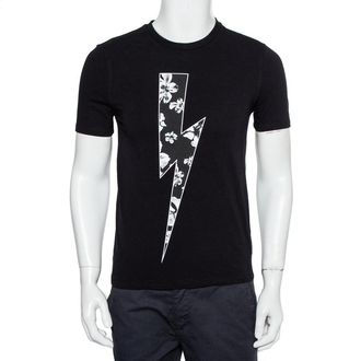 Neil Barrett Black Floral Bolt Printed Crewneck T-Shirt
