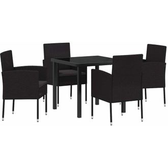 vidaXL Garden Dining Set with Cushion 5 pcs Black Poly Rattan vidaXL