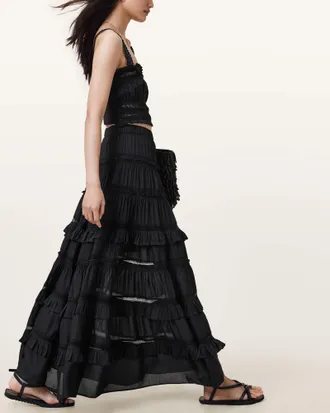 AllSaints Viscose Talia Tiered Maxi Skirt, Size: UK 16/US 12