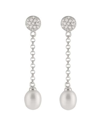 Splendid Pearls Rhodium Over Silver 8-8.5Mm Pearl Earrings