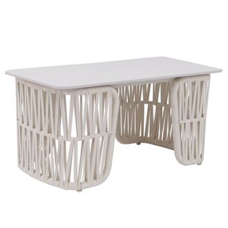 Hhg [non Utilizzato] Tavolino Da Salotto Hhg-224, Tavolo Da Giardino Balcone, Intreccio, Pietra 43x90x45cm, Avorio Piano Avorio