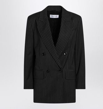 Max Mara Womens Black Pinstriped Double-breasted Wool Jacket - Size EU 40 (Womens)