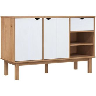 vidaXL Aparador Otta Madera Maciza Pino Marr&oacute;n Y Blanco 114x43x73,5 Cm Vidaxl