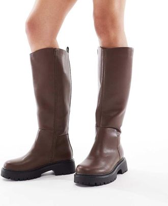 London Rebel Olivia - Stivali al ginocchio marroni con suola spessa-Marrone