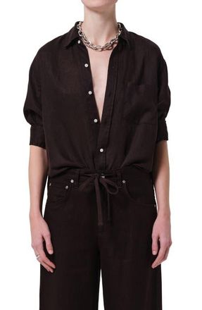 Citizens Of Humanity Kayla Button-Up Linen Shirt in Chocolate at Nordstrom, Size Medium