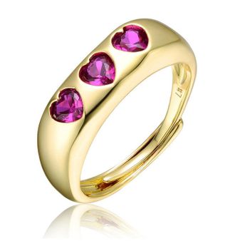 Rachel Glauber 14k Gold Plated with Ruby Red Cubic Zirconia 3-Hearts Halo Promise Ring