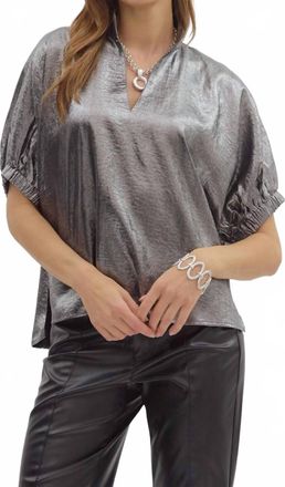 Entro Metallic V-Neck Top In Silver